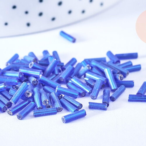 Perles rocaille tube argenté bleu foncé 6-8mm, fournitures créatives bijoux, x 5gr g7309