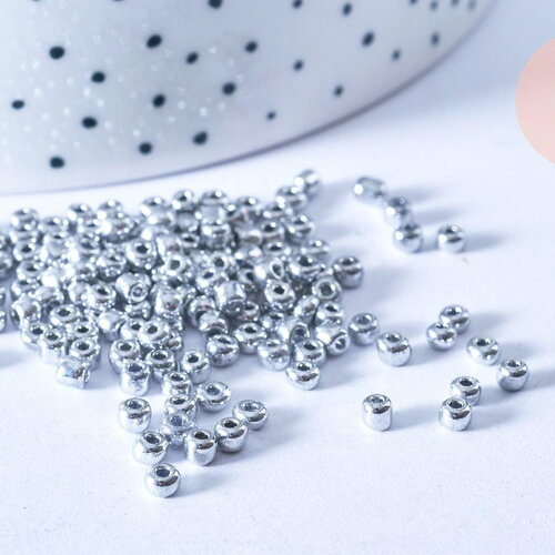 Petites perles rocaille argent brillant 3mm, fournitures bijoux, perle métallisée, x 10gr (g6724)