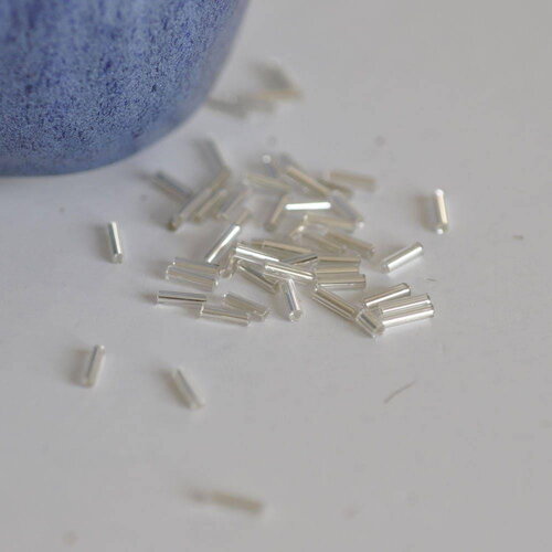 Perles rocaille tube argentée 6mm x 2mm, x5gr (g6440)