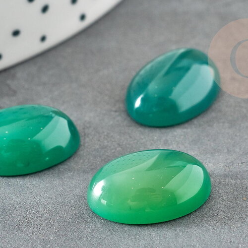 Cabochon agate naturelle vert émeraude 18x13mm, x1 (g0377)