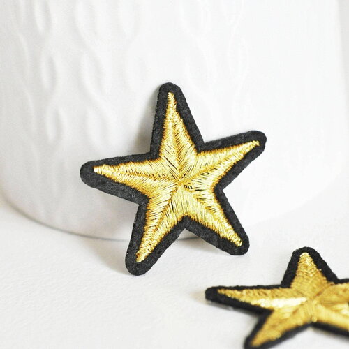 Ecusson brodé à repasser étoile dorée 39mm customisation vêtement, écusson thermocollant,patch écusson brodé,x2,g2855