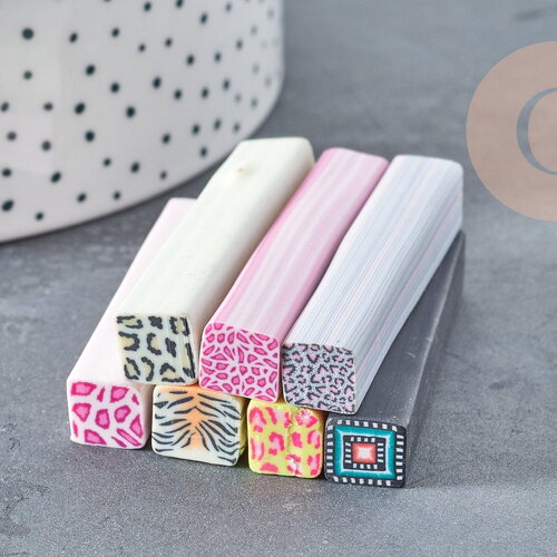 Lot canes polymère carrées mélangées 50mm motif animal, x5 (g8902)
