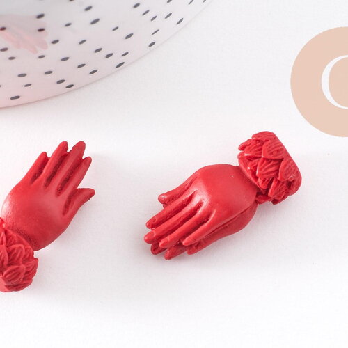 Perle main de bouddha résine rouge 26.5mm,perle imitation corail en résine,x2 (g5790)