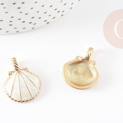 Pendentif coquillage zamac doré blanc 24.5mm, pendentif création bijoux diy x2 g7045