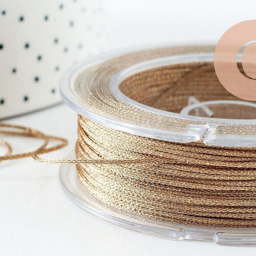Cordon métallique bronze clair polyester 1mm, fil pour bijoux noeud coulissant x1 mètre g9757