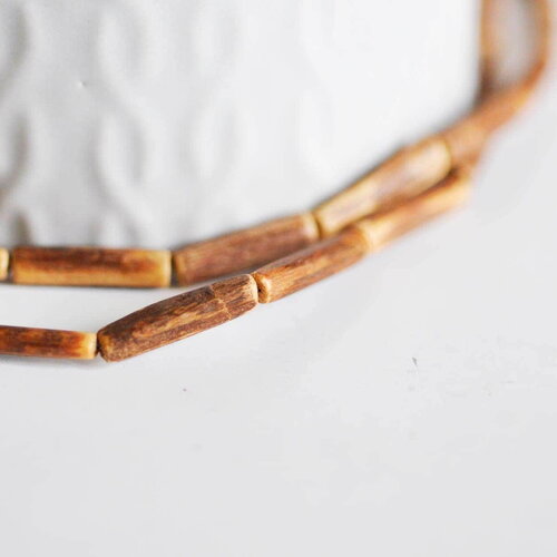 Perles tube coco nature, bois naturel, perles bois, perles tube bois,14-19mm, fil de 38cm, x1 g0014