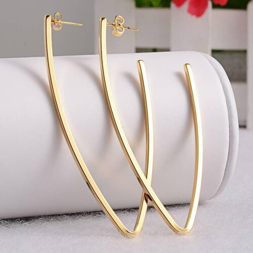 Créole ovale grande acier doré, boucles dorées création bijoux, oreille percée,sans nickel, boucles acier, 77mm, la paire,g2832