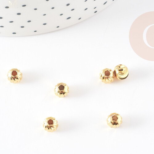 Perles intercalaires rondes laiton doré 18k 6mm, x10 (g1199)
