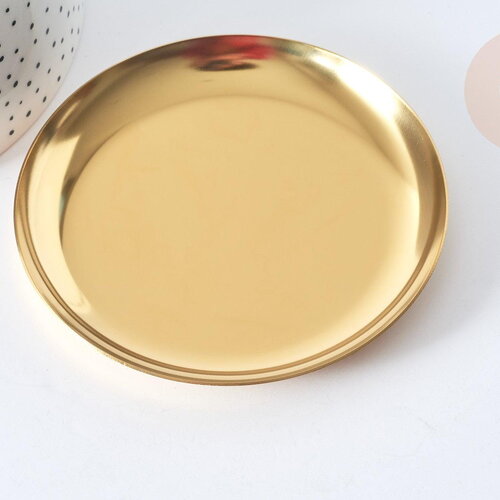 Plateau présentoir rond à bijoux acier 430 inoxydable doré 101mm, x1 (g7916)