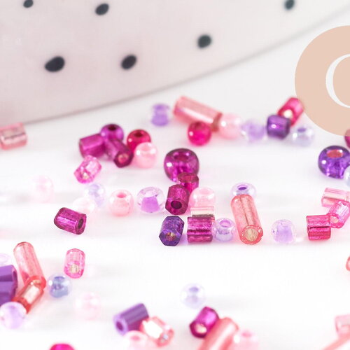 Mélange perles rocaille camaïeu rose violet , perles pour création bijoux x 10gr (g9510)