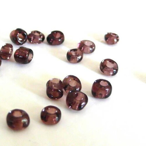Grosses perles rocaille violet,perles rocaille, violet transparent, perles verre, 4mm, x 10gr (g1089)
