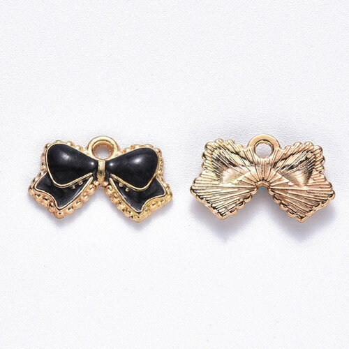 Pendentif noeud doré émail noir 10mm,pendentif doré pour création de bijoux, x5 (g6102)