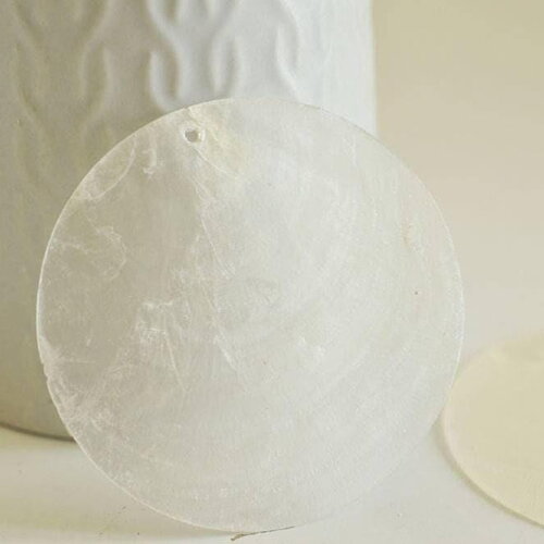 Pendentif rond nacre blanche, pendentif coquillage, coquillage blanc,nacre,coquillage naturel,création bijoux,60mm, x1 g0094