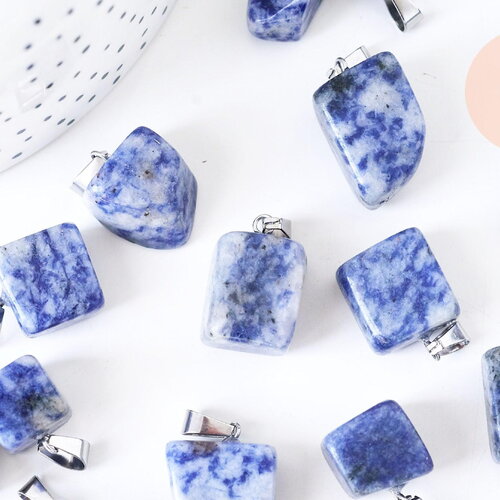 Pendentif sodalite naturelle roulée acier platine, pendentif pierre acier inoxydable, bijou pendentif pierre naturelle,15-35mm, x1, g5534