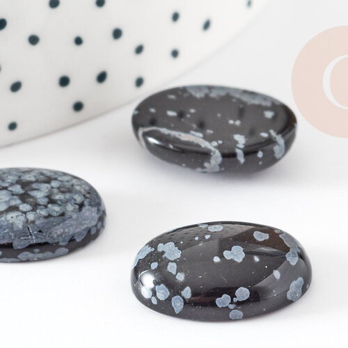 Cabochon obsidienne neige, cabochon ovale, obsidienne naturelle, cabochon pierre,20x15mm, x1 g2229