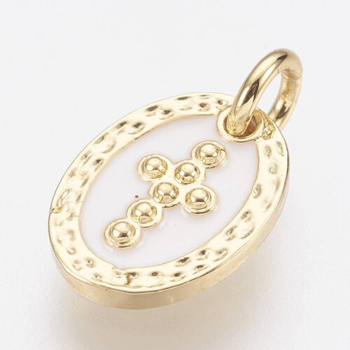 Pendentif médaille ovale croix laiton doré, pendentif laiton, pendentif religion,sans nickel, notre dame, madonne,12mm, x1,g2949