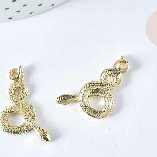 Pendentif serpent zamac doré clair 30,5mm, serpent doré pour création bijoux, x1 g7412