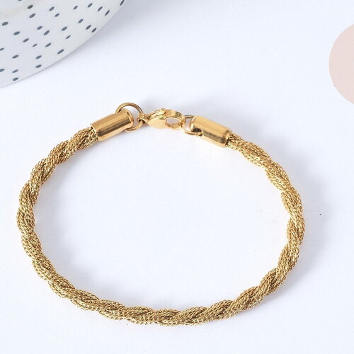 Bracelet chaines torsadées acier 304 inoxydable doré 17.8cm, bracelet femme, x1 (g7791)