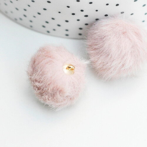 Pompon fourrure rose support doré 21mm,décoration pompon imitation fourrure x2 g4496