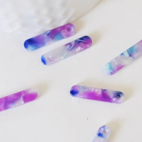 Pendentif rectangle violet acétate,perle acétate,création bijoux,perles plastique,connecteur plastique,x 2-10, 19.5mm,g3087