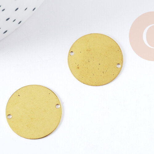 Connecteur rond laiton brut 20mm, fabrication bijoux fantaisie microcramé x2 g6505