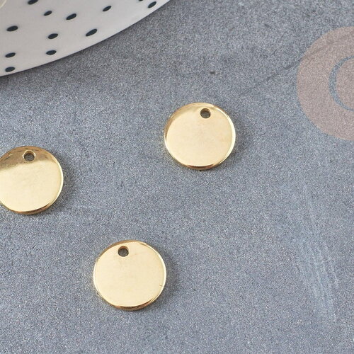 Pendentif médaille ronde acier 304 inoxydable doré 10mm x10 (4.5gr) (g0071)