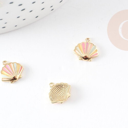 Pendentif coquillage laiton doré 18k multicolore 10.3mm, pendentif création bijoux x1 g4592