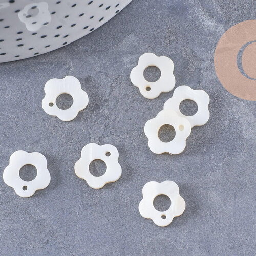 Pendentif fleur nacre blanche naturelle 13.5mm, x2 (g10087)