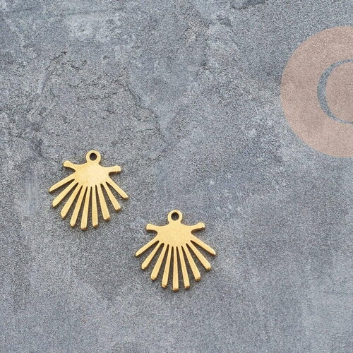 Pendentif coquillage acier doré inoxydable 13mm, un bijou en acier hypoallergénique sans libération de nickel, x1 g6162