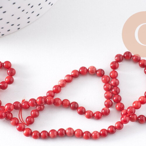 Perle ronde corail rouge, perle bambou de mer , corail rouge,corail naturel, fil de 40cm,4mm (g4715)