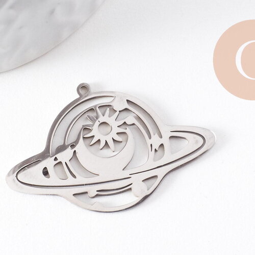 Pendentif planète mystique acier 201 inoxydable argenté 25.5mm,breloque platine acier inoxydable doré sans libréation de nickel, x1 (g6139)