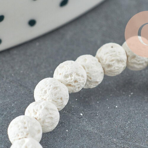 Perles lave blanche, perle ronde,lave naturelle, lave blanche, pierre naturelle, fil de 40cm ,4mm, x1 g0590