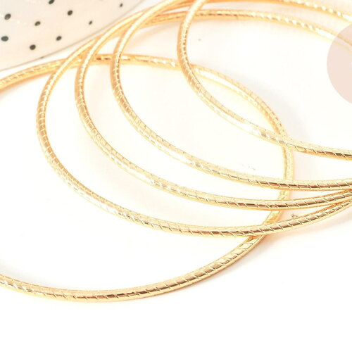 Bracelet jonc texturé rond acier 304 inoxydable doré 68mm, x1 (g7735)