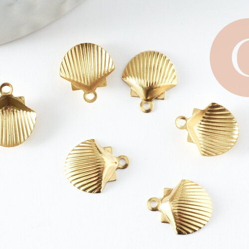 Breloque coquillage laiton, breloques laiton brut ,pendentif bijoux,sans nickel,10mm, x5 g0194
