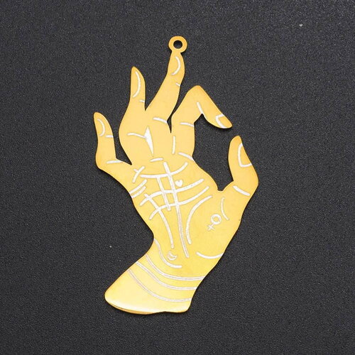 Pendentif acier dore main mystique 48mm,acier inoxydable doré, pendentif sans nickel, x1 g5732