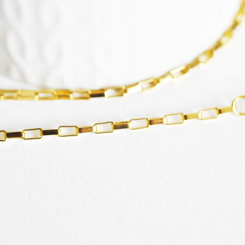 Collier acier doré 18k maille rectangle,chaine qualite,chaine complète,acier inoxydable,5x2.5mm,chaine complète 45cm, x1 g2994
