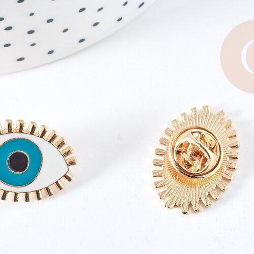 Broche pin's oeil protecteur doré émail 24mm, x1 (g8510)