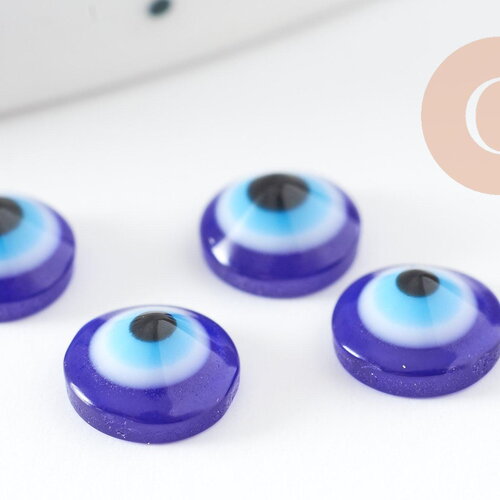 Cabochon rond résine bleue mauvais oeil, chance, cabochon plastique, gri-gri,6mm , x20 (1.3g) g0886