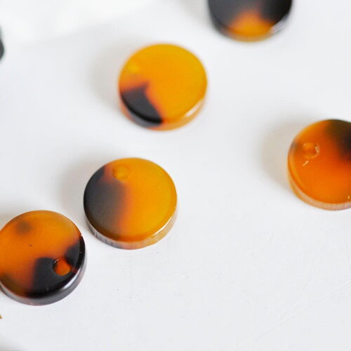 Pendentif rond marron acétate, fourniture bijoux,perle acétate,connecteur plastique,10mm, x2 ou x10 g2185