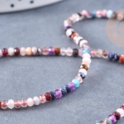 Perle rondelle pierres naturelles mélangées facettes3x2mm, fil de 39cm, x1 (g8700)