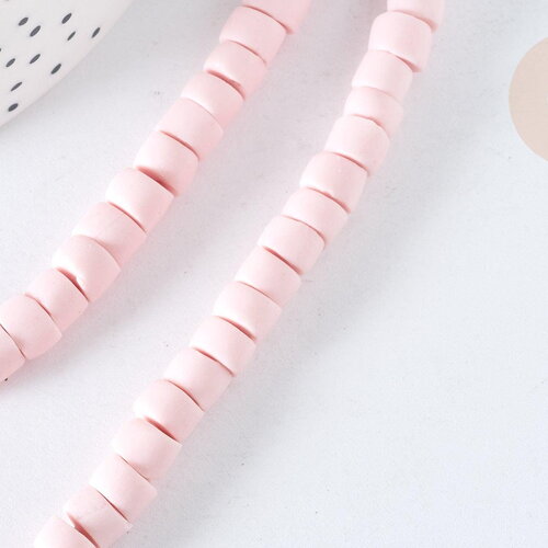 Perles porcelaine heishi rose clair 6mm, bijoux céramique, fil de 48cm, x1 g7536