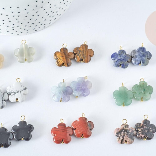 Pendentif fleur en pierre naturelle laiton doré 24mm, création bijoux pierre naturelle, x1 g7956