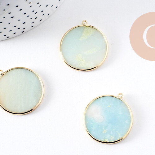 Pendentif rond amazonite naturelle laiton doré 32mm, x1 (g1832)