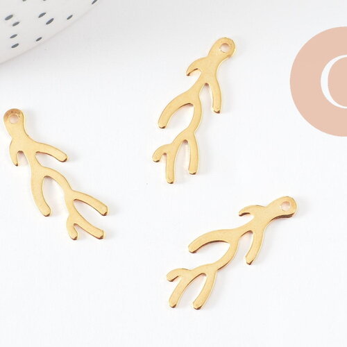 Pendentif branche de corail acier 201 inoxydable doré 24k 28mm, création bijoux résistants x1 g9672