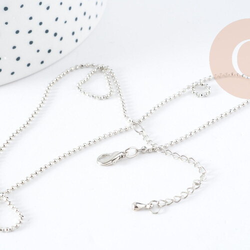 Chaine boule fine laiton platine boule facettes 1.5mm/45cm,chaine collier laiton argenté chaine complète avec fermoir x1 g6202