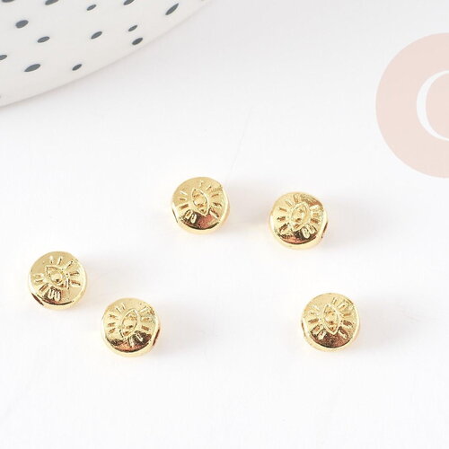 Perle mauvais œil zamac doré,fournitures créatives, sans nickel,creation bijoux,perle géométrique,9.5mm, x10 g5461