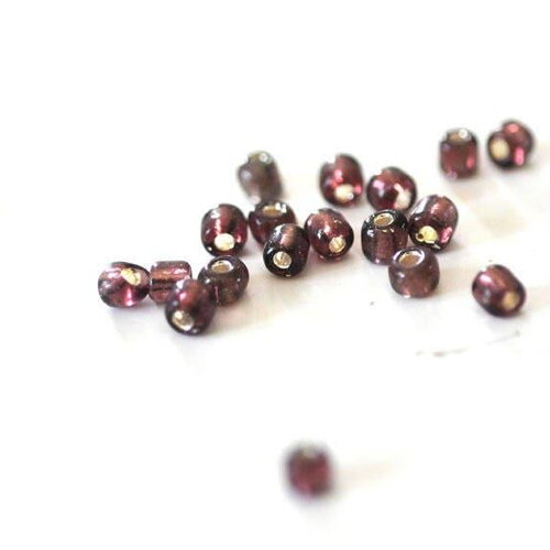 Grosses perles rocaille violet argent,perles rocaille, violet argent transparent,perle verre, 4mm, x10gr (g3672)