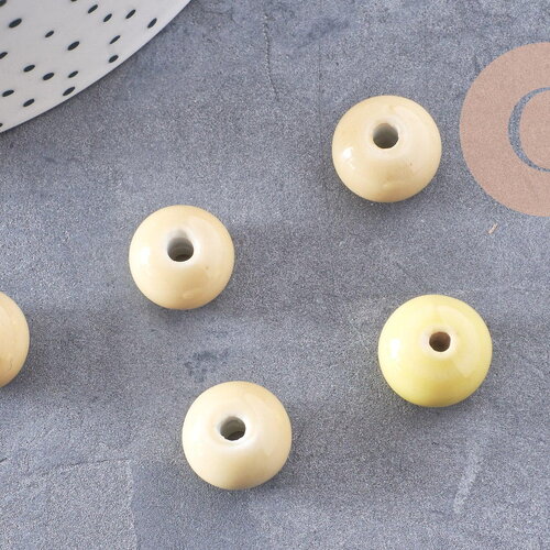 Perle porcelaine jaune pâle, perle céramique, porcelaine jaune,perle ronde, création bijoux, 1.5cm, x5 g2300