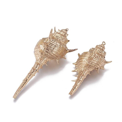 Pendentif coquillage naturel doré 57-78mm, pendentif doré pour création bijoux vacances x1 g1612