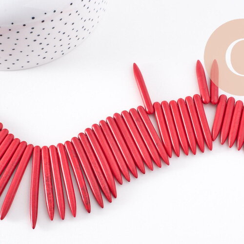 Perle pointe howlite naturelle rouge 18-43mm, fil de 38cm environ x1 (g10133)
